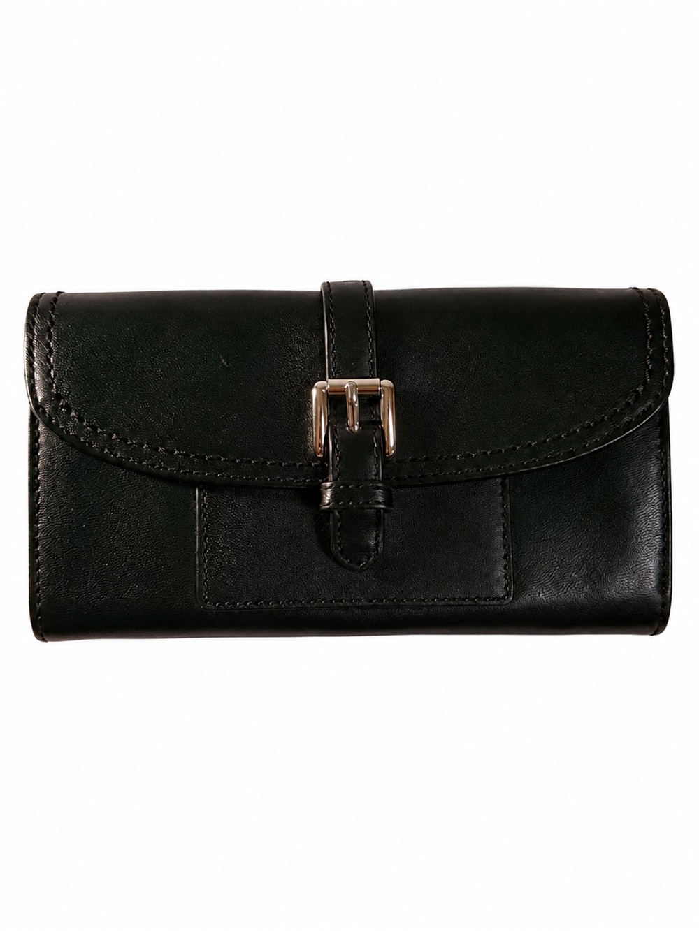 Coach Black Leather Buckle Wallet Silver Hardware Classic Y2K